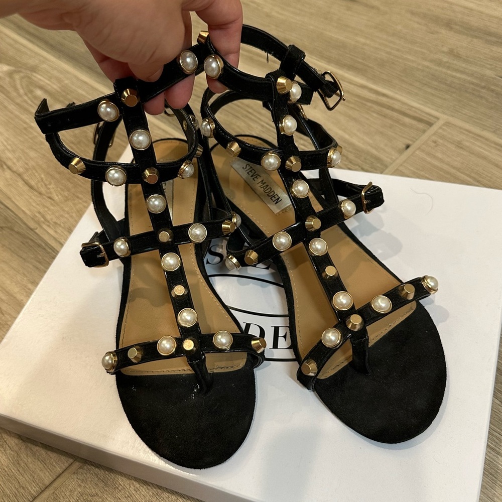 Steve Madden black stud and Pearl gladiator sandals